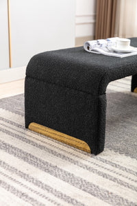 Boucle Fabric Loveseat Ottoman Footstool Bedroom Bench Shoe Bench With Gold Metal Legs, Black