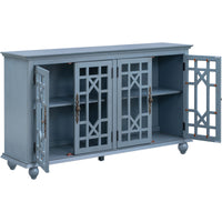 Sideboard with Adjustable Height Shelves, Metal Handles, and 4 Doors for Living Room, Bedroom, and Hallway (Teal Blue)