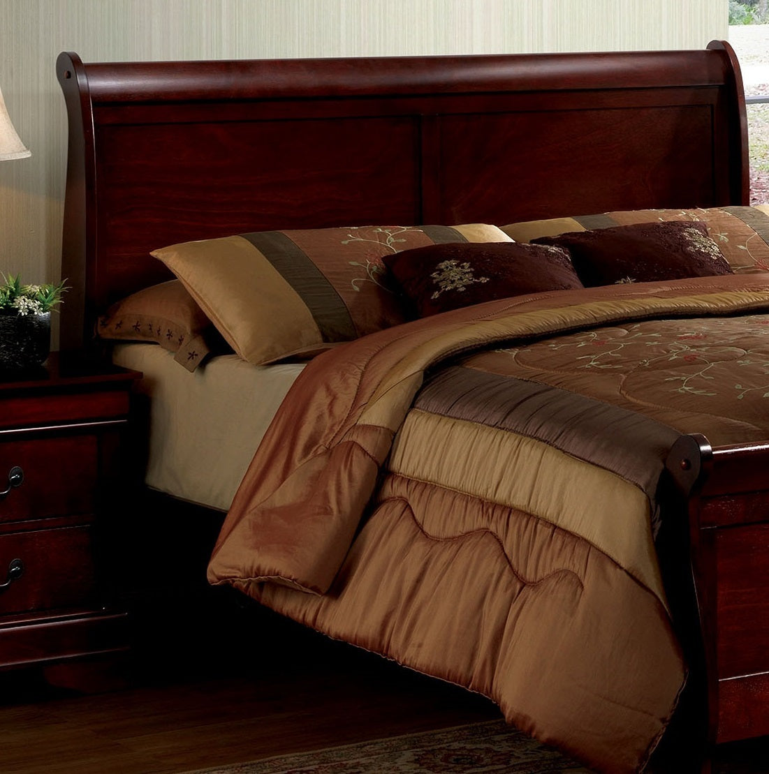 Queen Size Bed Cherry Louis Phillipe Solidwood 1pc Bed Bedroom Sleigh Bed Bedroom Furniture