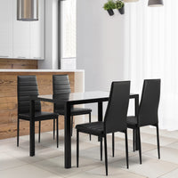 5 Pieces Dining Table Set for 4, Kitchen Room Tempered Glass Dining Table, 4 Faux Leather Chairs, Black