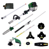 9 in 1 Multi-Functional Trimming Tool, 38CC 4 stroke Garden Tool System with Gas Pole Saw, Hedge Trimmer, Grass Trimmer, and Brush Cutter EPA Compliant