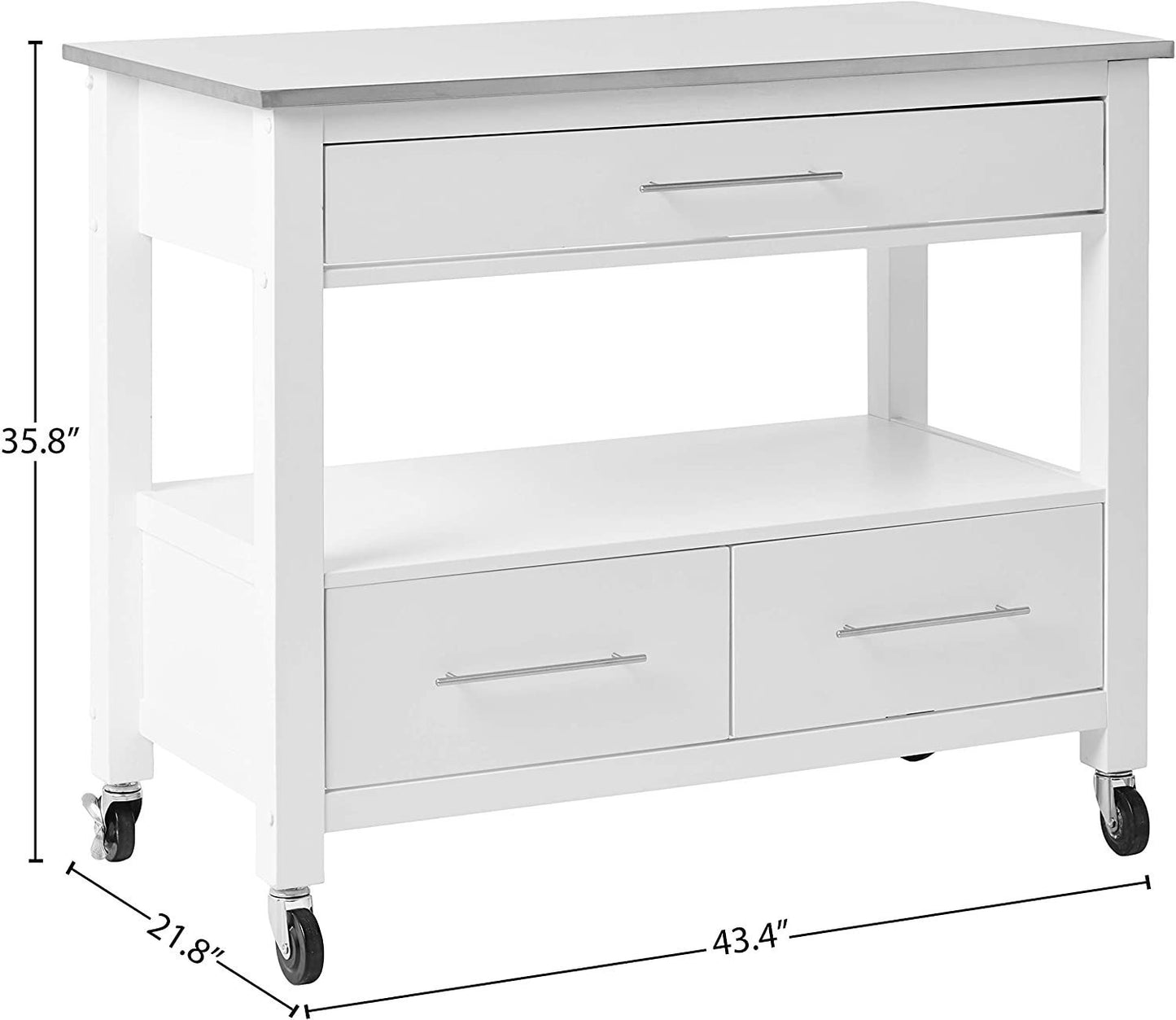 ACME Ottawa Kitchen Cart, Stainless Steel & White