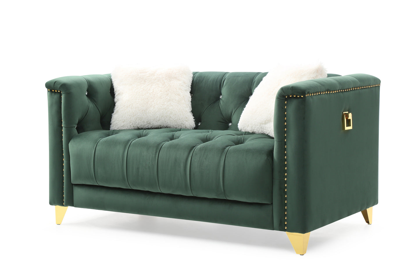 Russell Tufted Upholstery Loveseat Finished in Velvet Fabric in Green