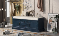 Storage Bench with 2 Drawers and 2 Cabinets, Shoe Bench with Removable Cushion for Living Room, Entryway (Antique Navy)