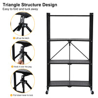 4-Tier Heavy Duty Foldable Metal Rack Storage Shelving Unit with Wheels Moving Easily Organizer Shelves Great for Garage Kitchen Holds up to 1000 lbs Capacity, Black