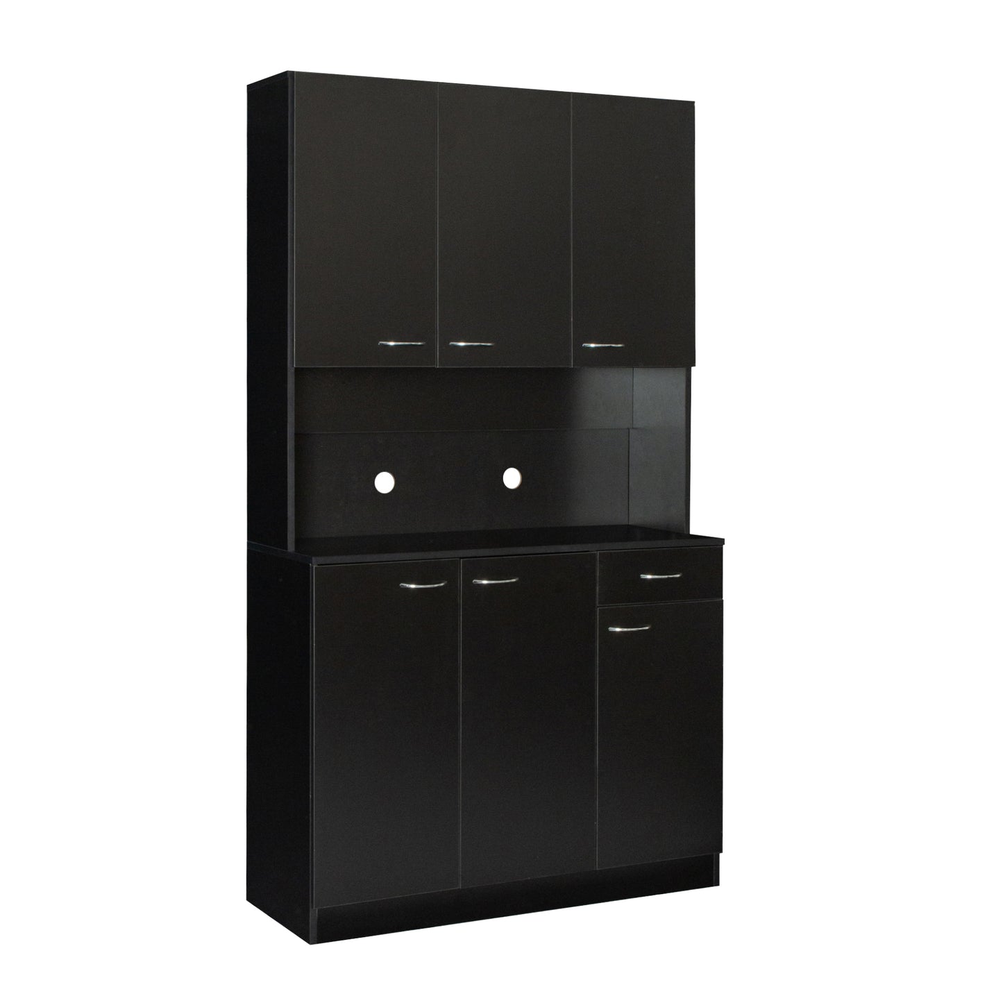 70.87" Tall Wardrobe & Kitchen Cabinet, with 6-Doors, 1-Open Shelves and 1-Drawer for Bedroom, Black