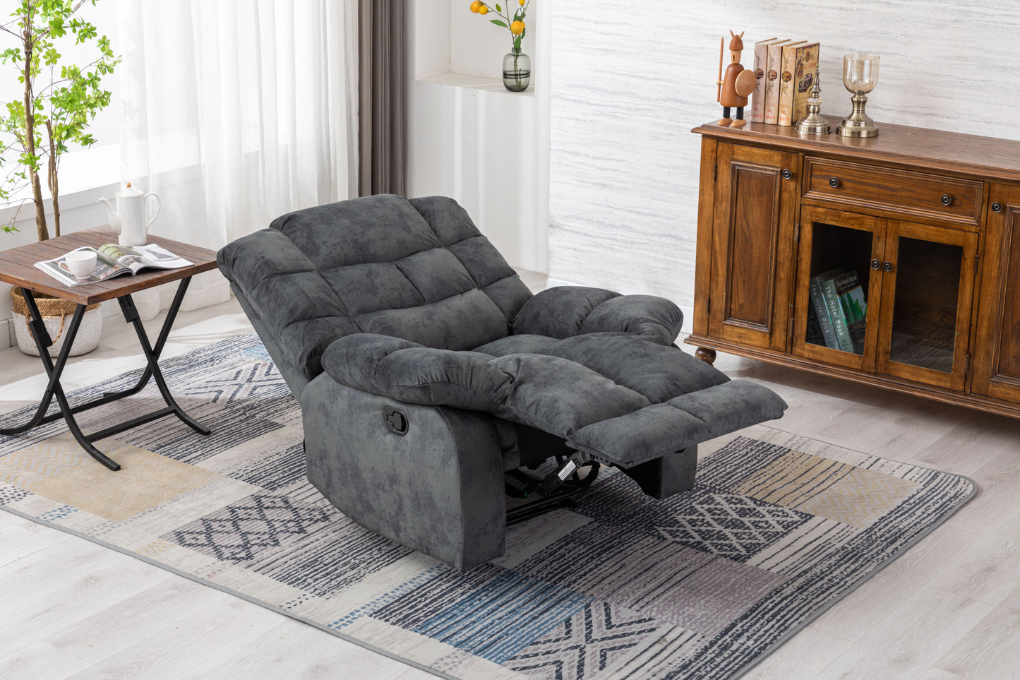 Classic Manual Recliner with Sofa Padding and Modern Padded Arms and Back, Grey