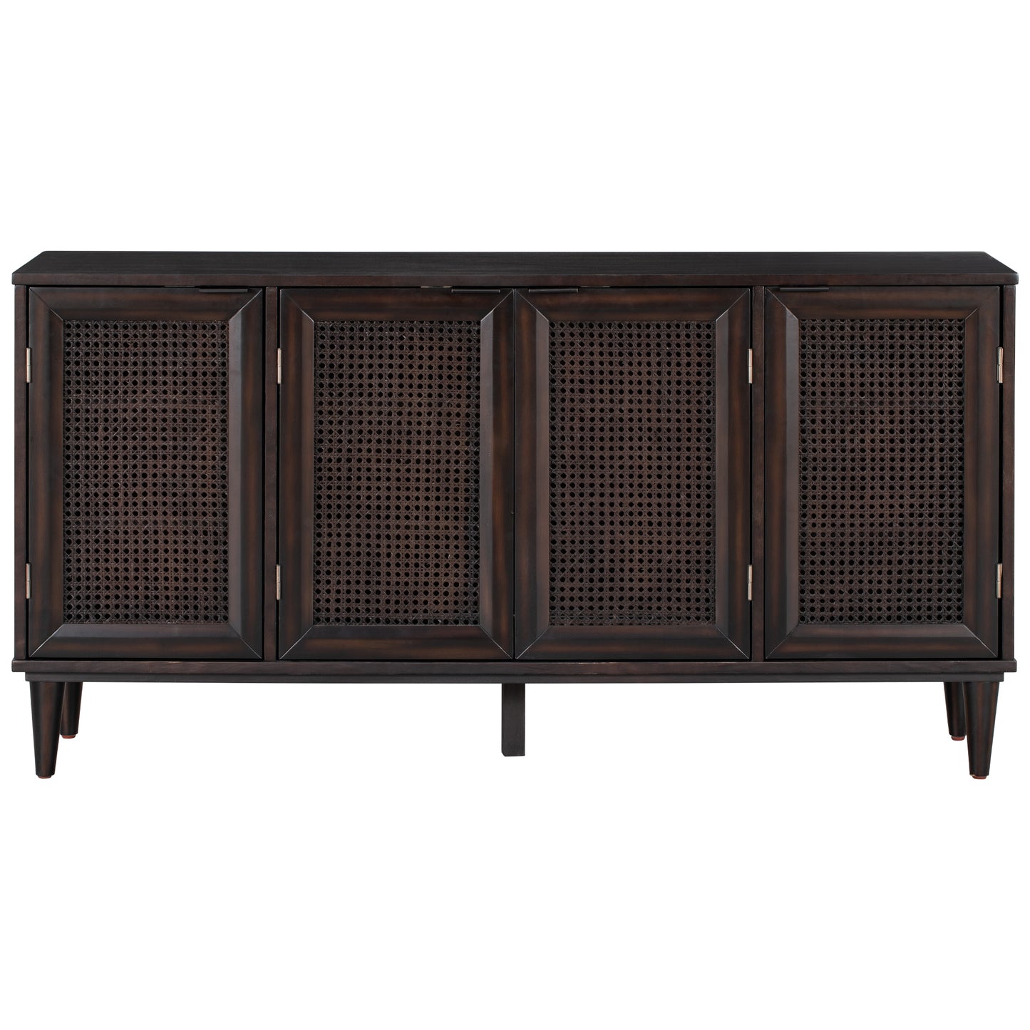 Large Storage Space Sideboard with Artificial Rattan Door and Unobtrusive Doorknob for Living Room and Entryway (Espresso)