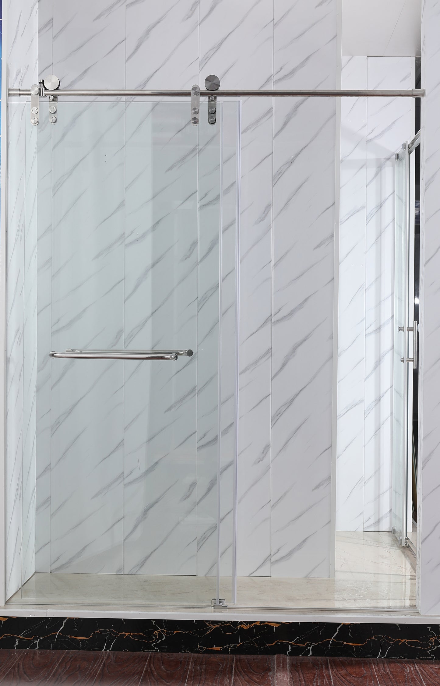 Frameless Shower Door with Rust-Resistant Stainless Steel, Explosion-Proof Glass, and Easy Installation 60*72