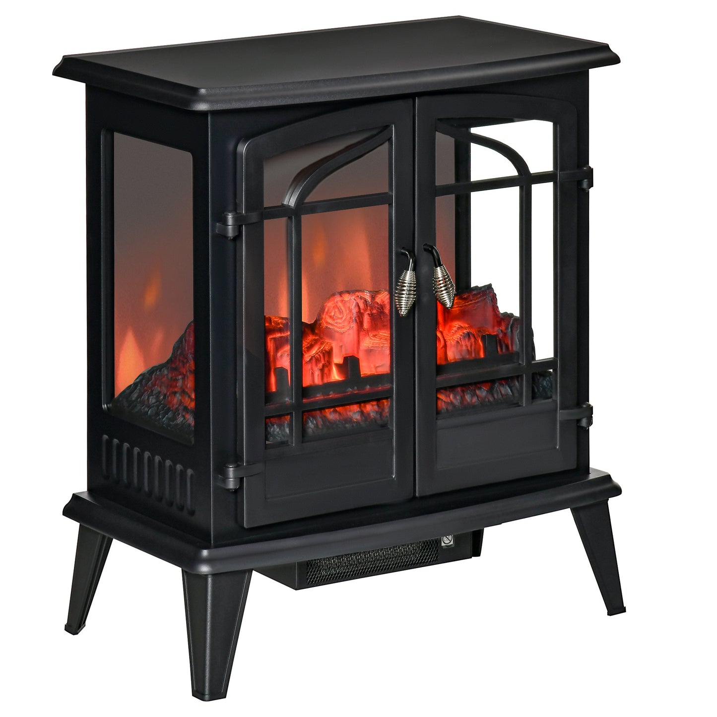 HOMCOM 29" Electric Fireplace Heater, Freestanding Fire Place Stove with Realistic LED Log Flames and Overheating Safety Protection, 1400W, Black