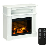 HOMCOM 32" Electric Fireplace with Mantel, Freestanding Heater with LED Log Flame, Shelf and Remote Control, 700W/1400W, White