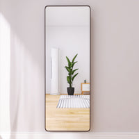 Square Rounded Corners Full Length Mirror Floor Mirror Hanging Standing or Leaning, Bedroom Mirror Wall-Mounted Mirror Dressing Mirror with Black Aluminum Alloy Frame, 65" x 22"