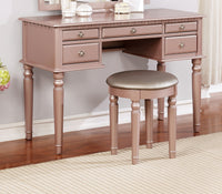 Bedroom Contemporary Vanity Set with Foldable Mirror Stool Drawers Rose Gold Color