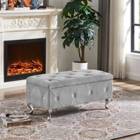 Storage Bench, Flip Top Entryway Bench Seat with Safety Hinge, Storage Chest with Padded Seat, Bed End Stool for Hallway Living Room Bedroom, Supports 250 lb,Gray Velvet