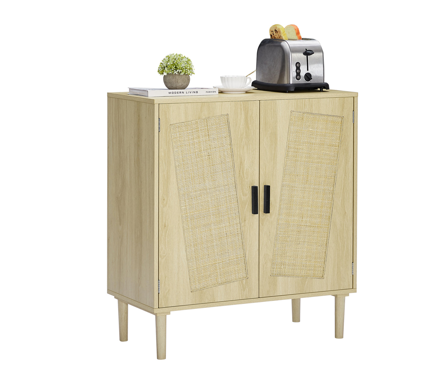 Kitchen Storage Cabinets with Rattan Decorative Doors, Buffets, Wine Cabinets, Dining Rooms, Hallways, Cabinet Console tables (Natural, 31.5''LX 15.8''WX 34.6"H）.