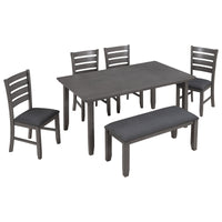 Dining Room Table and Chairs with Bench, Rustic Wood Dining Set, Set of 6 (Gray)