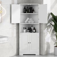 Tall Bathroom Storage Cabinet, Corner Cabinet with Doors and Adjustable Shelf, MDF Board with Painted Finish, White