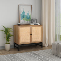 Natural Rattan, 2 Door Cabinet with 1 Adjustable Inner Shelves, Rattan, Accent Storage Cabinet