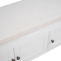 Storage Bench with 3 Shutter-shaped Doors, Shoe Bench with Removable Cushion and Hidden Storage Space (White)