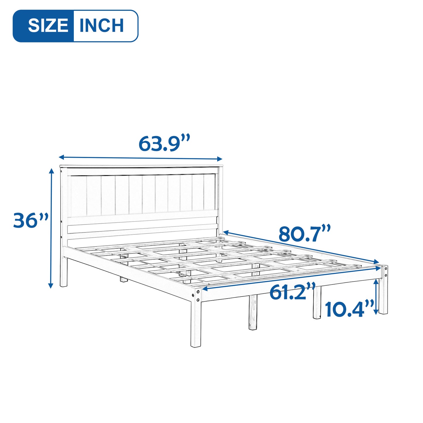 Platform Bed Frame with Headboard, Wood Slat Support, No Box Spring Needed, Queen, White