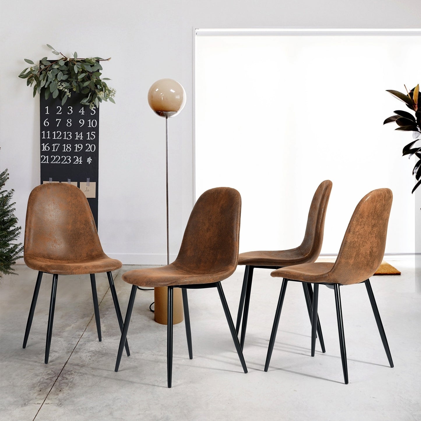 Set of 4 Scandinavian Velvet Chairs - Suede Brown