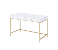 ACME Ottey Vanity Desk  in White High Gloss & Gold Finish