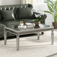 ON-TREND Sleek Glass Mirrored Coffee Table with Adjustable Legs, Easy Assembly Cocktail Table with Sturdy Design, Luxury Contemporary Center Table for Living Room, Silver