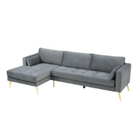 Sectional Sofa with Two Pillows, L-Shape Upholstered Couch with Modern Elegant Velvet for Living Room Apartment