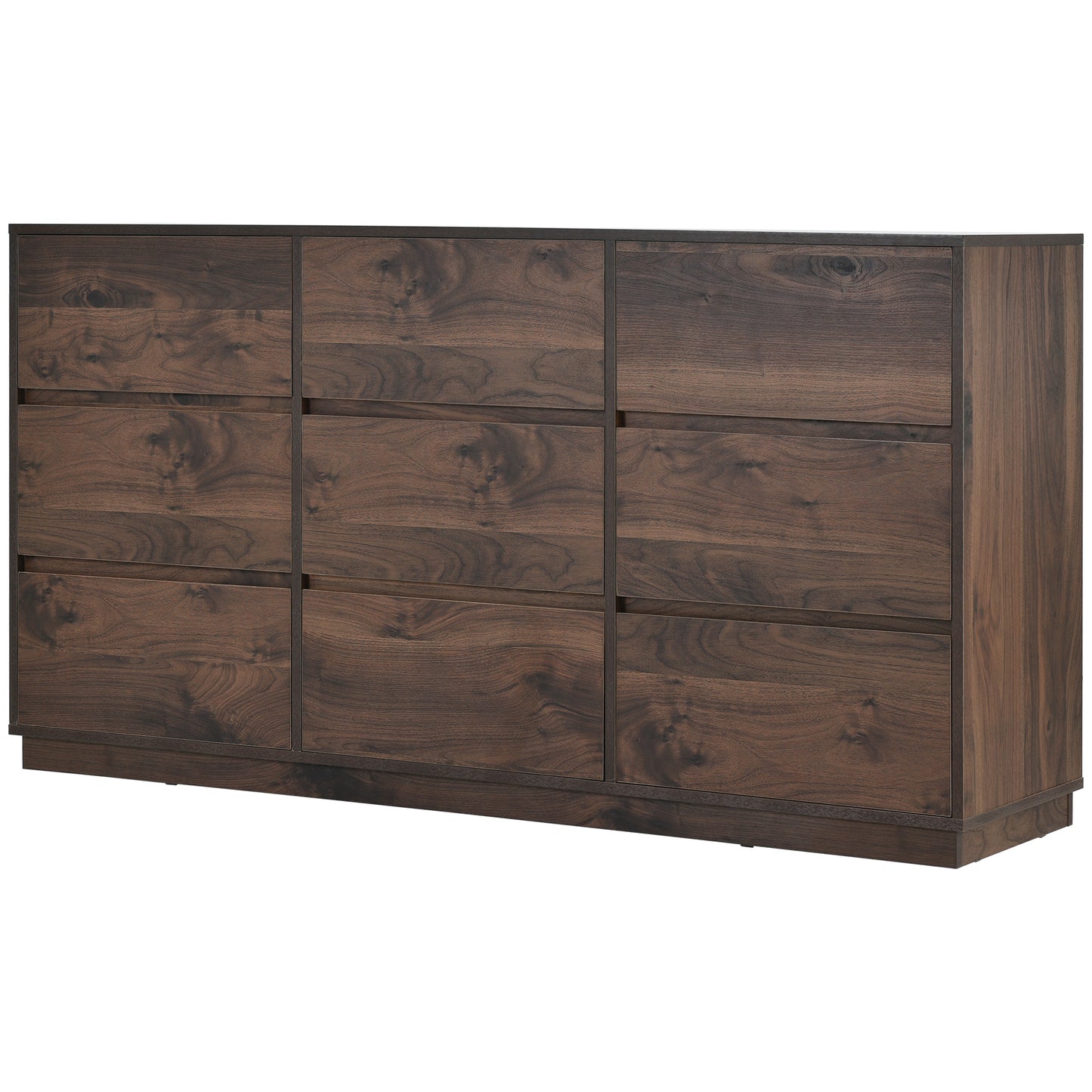 Mid-Century Modern 9 Drawers Dresser, Dark Brown