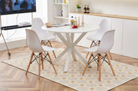 1+4,5pieces dining set,42.1"WHITE Table cross leg Mid-century Dining Table for 4-6 people With Round Mdf Table Top, Pedestal Dining Table, End Table Leisure Coffee Table