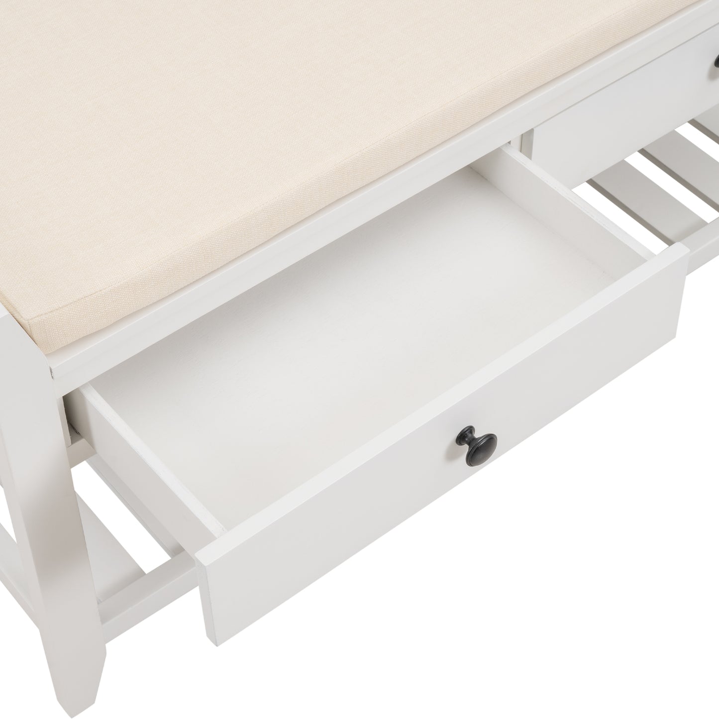 Shoe Rack with Cushioned Seat and Drawers, Multipurpose Entryway Storage Bench (White)