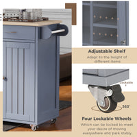 K&K Store Kitchen Island Cart with Two Storage Cabinets and Four Locking Wheels, Wine Rack, Two Drawers, Spice Rack, Towel Rack (Grey Blue)