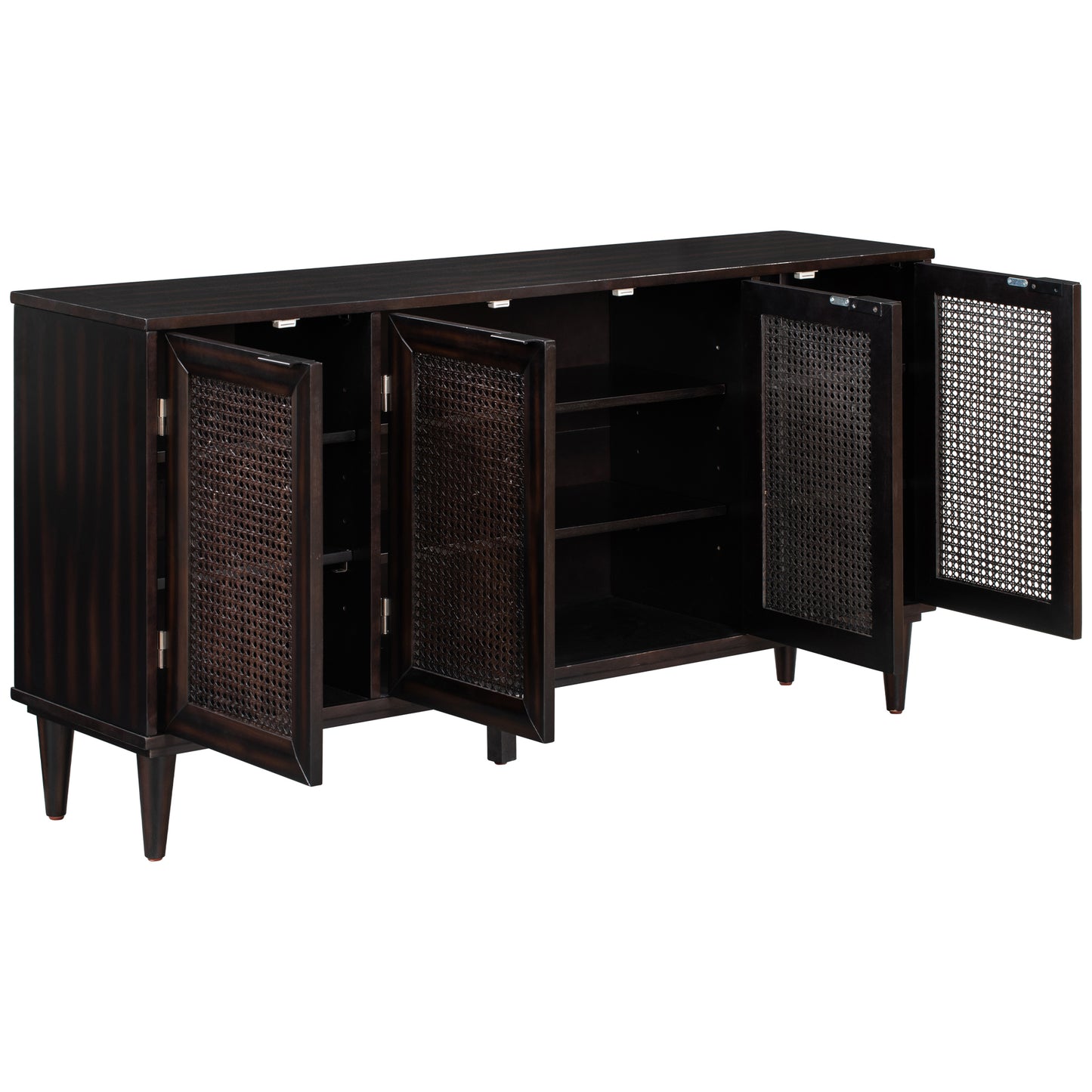 Large Storage Space Sideboard with Artificial Rattan Door and Unobtrusive Doorknob for Living Room and Entryway (Espresso)