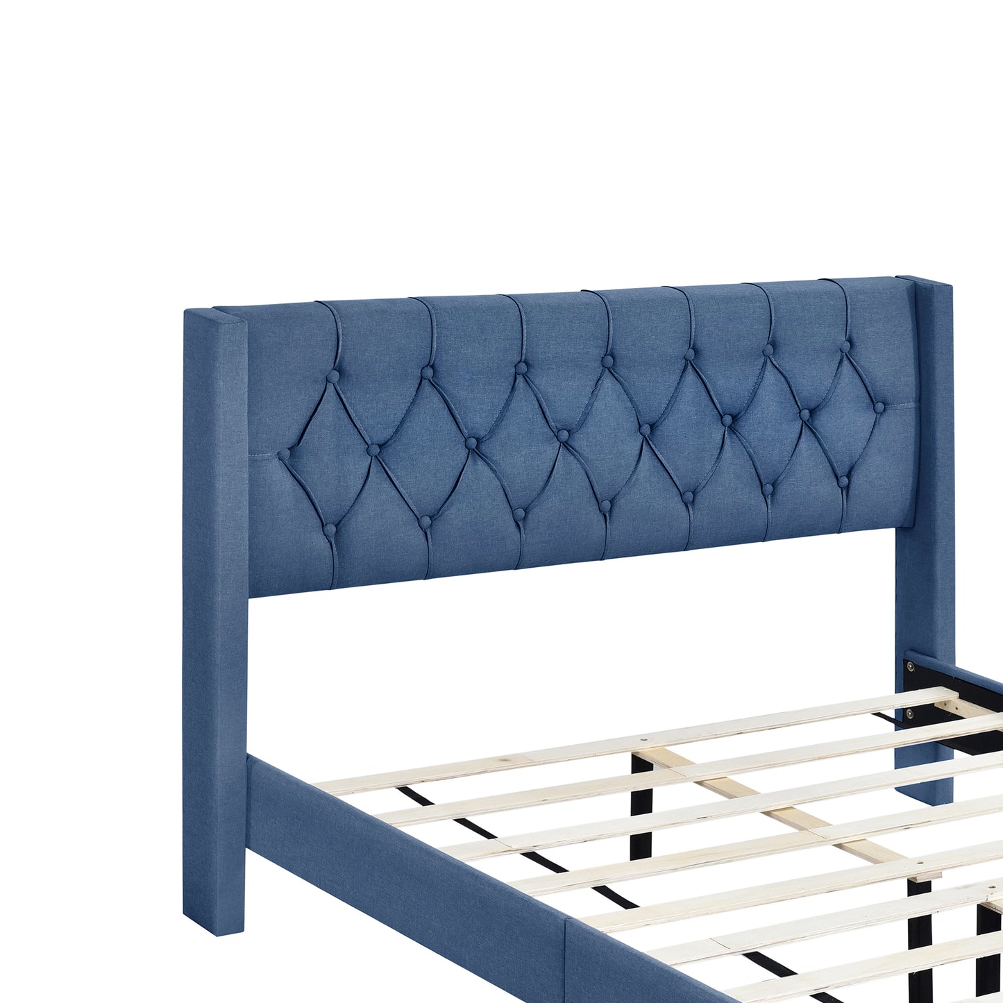 4-Pieces Bedroom Sets Full Size Upholstered Platform Bed with Two Nightstands and Storage Bench-Blue