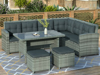 TOPMAX 6-Piece Patio Furniture Set Outdoor Sectional Sofa with Glass Table, Ottomans for Pool, Backyard, Lawn (Gray)