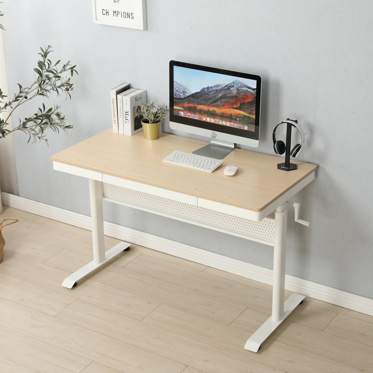 (Maple  Tabletop) 48 x 24 InchesStanding Desk with Metal Drawer , Adjustable Height  Stand up Desk, Sit Stand Home Office Desk, Ergonomic Workstation