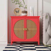 2 door cabinet with semicircular elements,natural rattan weaving,suitable for multiple scenes such as living room, bedroom, study room