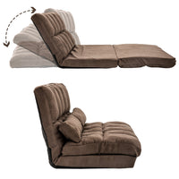 Double Chaise Lounge Sofa Floor Couch and Sofa with Two Pillows (Brown)