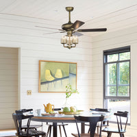 52inch Bronze Metal 3 Lights Ceiling Fan with 3 Wood Blades, Two-color Fan Blade, AC Motor, Remote Control, Reversible Airflow, Multi-Speed, Adjustable Height, Traditional Ceiling Fan