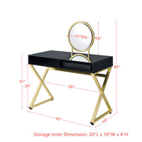 ACME Coleen Vanity Desk w/Mirror & Jewelry Tray in Black & Gold Finish