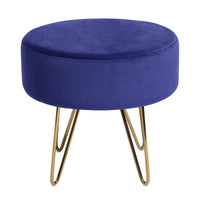 17.7"  Decorative Round Shaped Ottoman with Metal Legs - Navy Blue and Gold