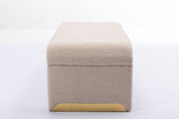 Boucle Fabric Loveseat Ottoman Footstool Bedroom Bench Shoe Bench With Gold Metal Legs, Beige