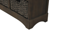 Rustic Storage Cabinet with Two Drawers and Four Classic Rattan Basket for Dining Room/Living Room (Brown Gray)