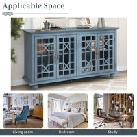 Sideboard with Adjustable Height Shelves, Metal Handles, and 4 Doors for Living Room, Bedroom, and Hallway (Teal Blue)