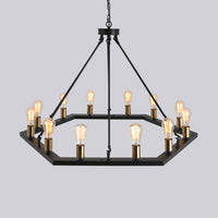 Modern American Hexagonal Black Chandelier 12 Bulbs