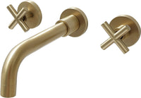 Double Handle Wall Mount Bathroom Faucet Brushed Gold