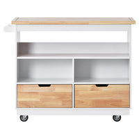 Kitchen Cart Rolling Mobile Kitchen Island Solid Wood Top, Kitchen Cart With 2 Drawers, Tableware Cabinet (White)