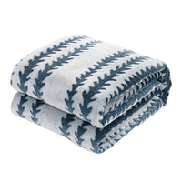 Back Printing Shaved Flannel Plush Blanket, Blue Stripe Blanket for Bed or Sofa, 60" x 80"