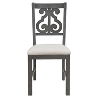 5-Piece Round Dining Table and Chair Set with Special-shaped Legs and an Exquisitely Designed Hollow Chair Back for Dining Room (Gray)