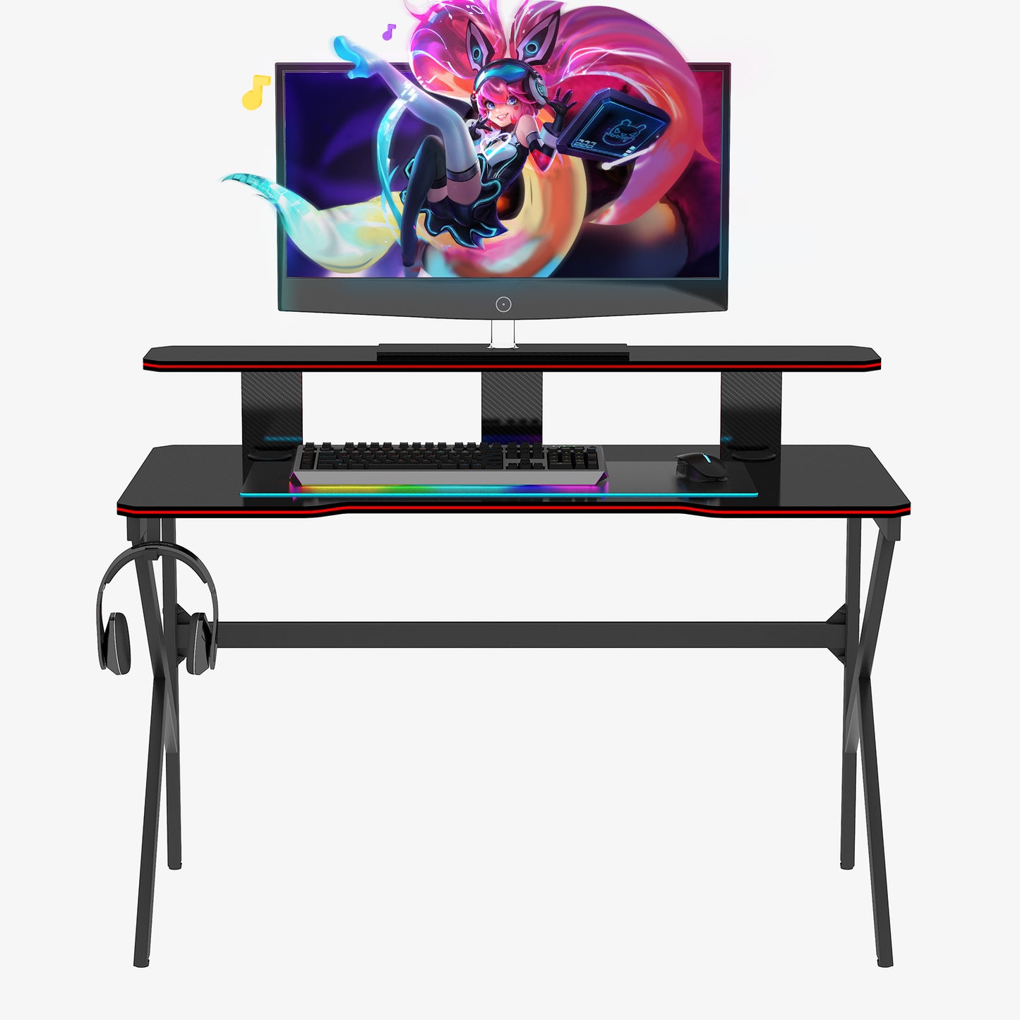 Large Gaming Table K Shape Black MDF Gaming Desk with PC Holder